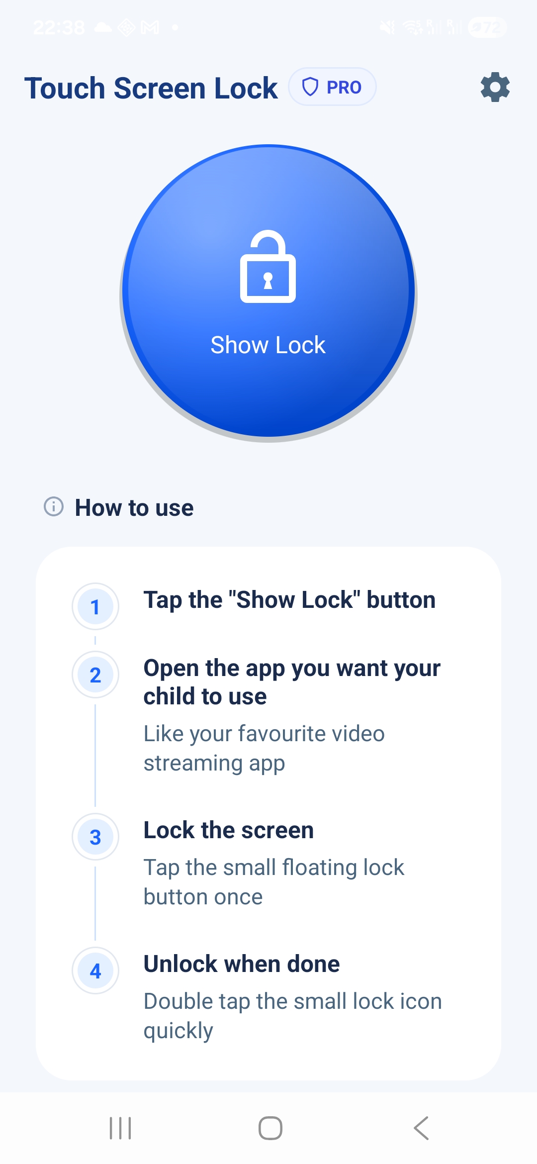 Touch Screen Lock Pro Interface